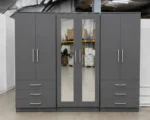 6 Door Light Grey Wooden Wardrobe with 6 Drawers & 2 Mirrors –  Modern Bedroom Storage Cabinet - Image 2