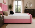 Mauve Pink Panel Bed with Mattress – Sophisticated Double Upholstered Design with Elegant Headboard - Image 3