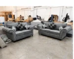 Grey 3+2 Seater Luxury Sofa Suite – Elegant Chesterfield Rolled Arm Design