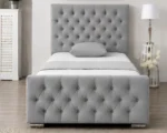 Light Grey Chesterfield Style Single Bed - Velvet Upholstered Bed Frame