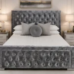 Glamorous Silver Hilton Bed Frame – Premium Padded Double Bed 160×200 cm with Mattress