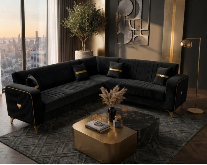 ORION Turkish Luxury Corner Sofa Plush Velvet, Extra Comfort & Built-In Storage