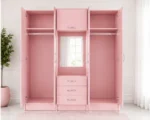 Dusty Pink 6 door Wardrobe with Mirror & Drawers – Chic Furniture for Modern Bedrooms - Image 3