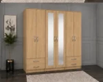 Contemporary 6 Door Wardrobe with Full-Length Mirror Doors | Premium Storage Cabinet with Spacious Drawers for Modern Bedrooms - Image 5