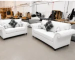 Luxury White 3+2 Sofa Set – Classic Rolled Arm Sofas with Tufted Detailing