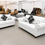 Luxury White 3+2 Sofa Set – Classic Rolled Arm Sofas with Tufted Detailing