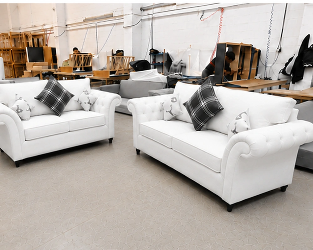 Modern Luxury L Shape Corner Sofa Suite – Premium Large Lounge Furniture with Comfortable Seating and Sophisticated Contemporary Styling Luxury White 3+2 Sofa Set – Classic Rolled Arm Sofas with Tufted Detailing - Image 1