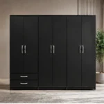 Midnight Black Wardrobe with Drawers – Sophisticated Modern Furniture