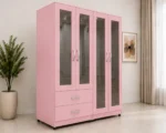 Elegant 4 Door Mirrored Closet with 4 Mirror Panels and 2 Drawers for Clothes and Accessories - Image 2