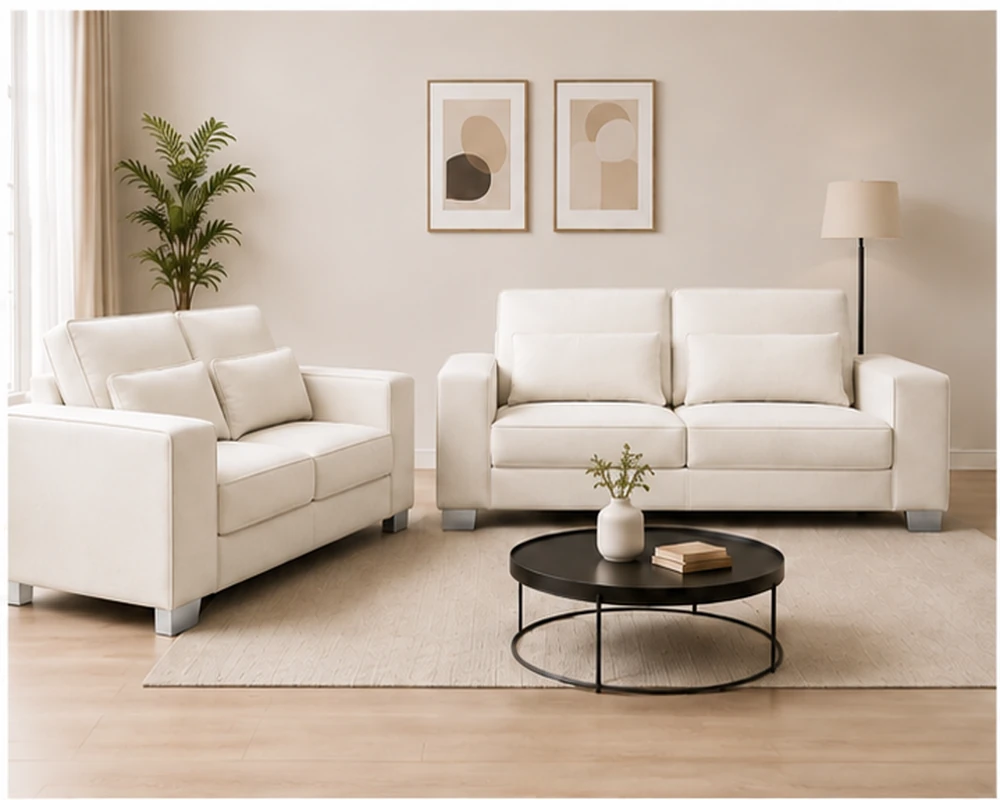 Modern Off-White 3+2 Sofa Set Luxury Sofa Set Off White – Modern 3+2 Seater Sofa for Elegant Living Room - Image 1