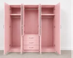 6 Door Pink Wardrobe with 3 Drawers & Mirror - Modern Bedroom Storage Cabinet - Image 5