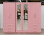 Modern 6 Door Pink Wardrobe with 6 Drawers & Double Mirrors  –  Stylish Bedroom Storage - Image 2