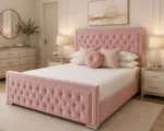 Dusty Pink Hilton 6ft Bed with Mattress – 200 × 200 cm Stylish Padded Headboard