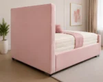 Soft Rose Florida Velvet Bed Frame-Luxury Blush Double Bed with Mattress – 160 × 200 cm (4ft 6) Upholstered Velvet Frame - Image 3