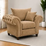 Nicole Sand Beige 1 Seater Sofa – Luxury Rolled Arm Chesterfield Chair