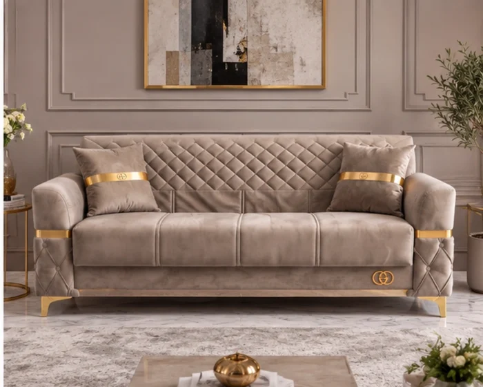 ORION Turkish Luxury Quilted Sofa Plush Velvet - Diamond Quilted Backrest & Premium Comfort