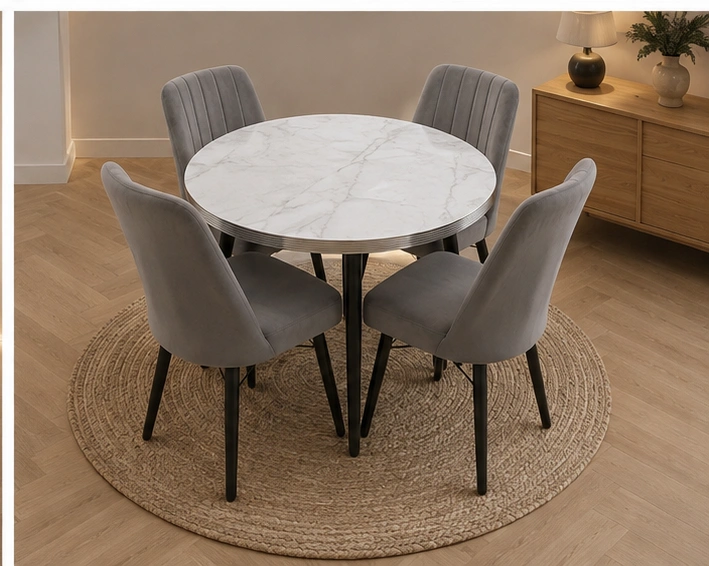 Modern Round Dining Table with 4 Chairs Set for Home Modern Home Dining Table Set with Round Table and 4 Chairs - Image 1
