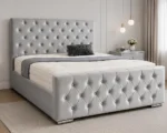 Plush Silver Grey Velvet Upholstery with Deep Diamond Tufting-Luxury Grey Velvet Bed with Mattress - Image 5