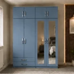 Modern 4 Door Wardrobe with 4 Drawers & 2 Long Mirrors
