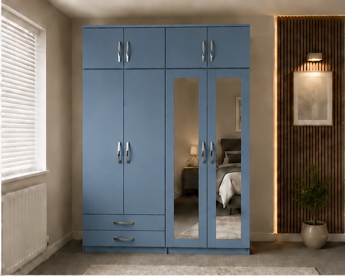 Modern Storage Solution Modern 4 Door Wardrobe with 4 Drawers & 2 Long Mirrors - Image 1