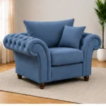 Nicole Blue 1 Seater Lounge Chair – Elegant Rolled Arm Luxury Sofa