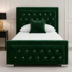 Luxe Green Hilton Single Bed – Modern Tufted Headboard with Comfortable Mattress