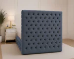 Glamorous Blue Upholstered Single Bed – Luxury Tufted Headboard & Footboard - Image 5