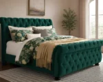 Dark Green Emperor Bed Frame 200 × 200 cm - Luxury Velvet Sleigh Bed - Image 3