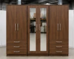 Modern 6 Door Walnut Wardrobe with 6 Drawers & Double Mirrors –  Stylish Bedroom Storage - Image 2