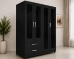 Contemporary 4 Door Storage Wardrobe with 4 Mirror Panels and 2 Integrated Bedroom Drawers - Image 2