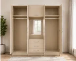 Modern Beige Wardrobe with Centre Mirror – Premium Six Door Bedroom Furniture - Image 3