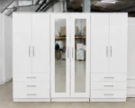 Modern 6 Door White Wardrobe with 6 Drawers & Double Mirrors –  Stylish Bedroom Storage - Image 2