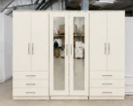 Modern 6 Door Off White Wardrobe with 6 Drawers & Double Mirrors  –  Stylish Bedroom Storage - Image 2