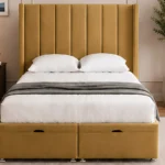 Warm Mustard Double Storage Bed – Luxury Upholstered Frame with Spacious Ottoman Storage