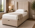 Neutral Beige Single Ottoman Bed – Space-Saving Design with Storage Base - Image 2