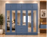 Deep Blue Bedroom Wardrobe with Full Length Mirrors – Elegant Storage Design