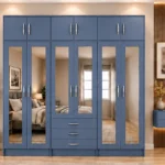 Deep Blue Bedroom Wardrobe with Full Length Mirrors – Elegant Storage Design