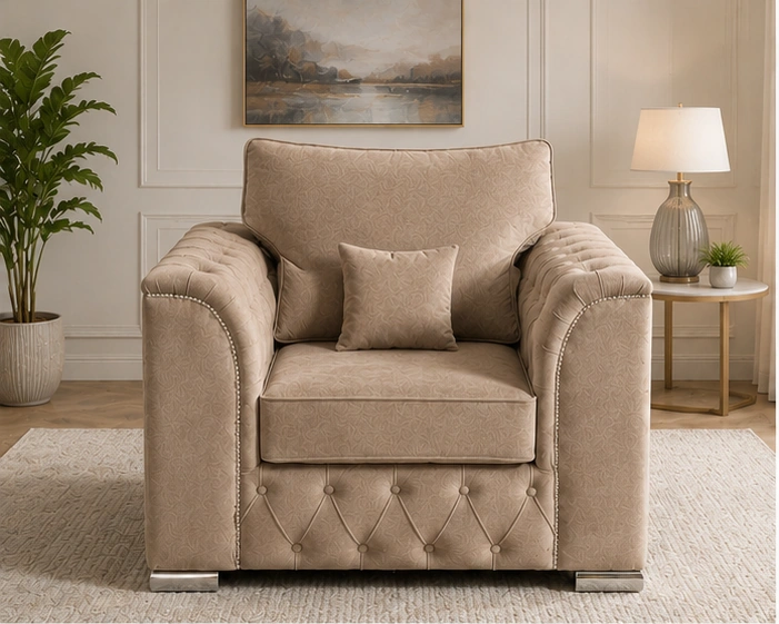 Oak Chesterfield Armchair – Luxury Buttoned Design Luna Luxury 1 Seater Sofa Luna Chesterfield 1 Seater Sofa - Image 1