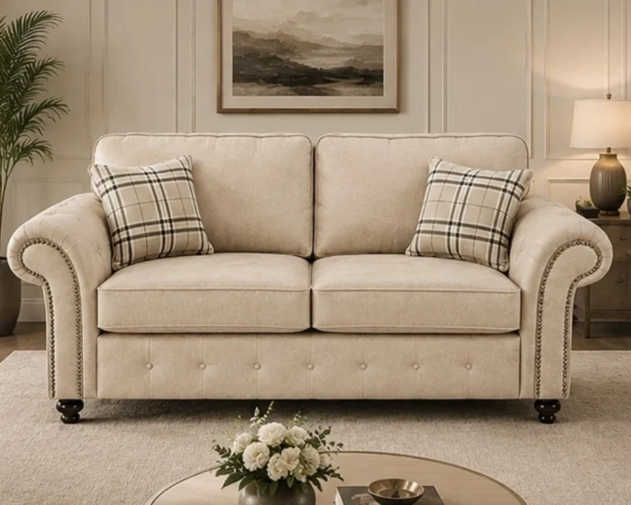 Oakland 3 Seater Fabric Sofa – Elegant Rolled Arm Design Luxury Comfortable Couch with Deep Cushions & Classic Finish