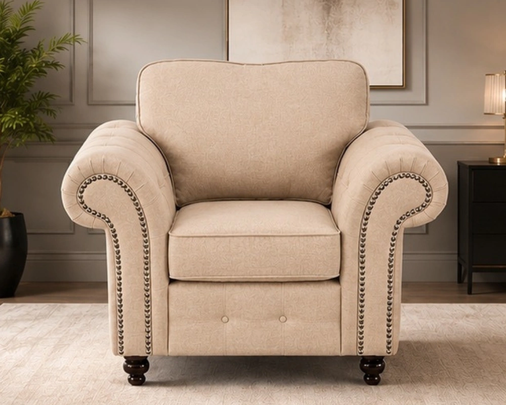 Oakland Beige Accent Armchair Oakland Sofa – Luxury Curved Armchair Design - Premium Comfort & Elegant Finish - Image 1
