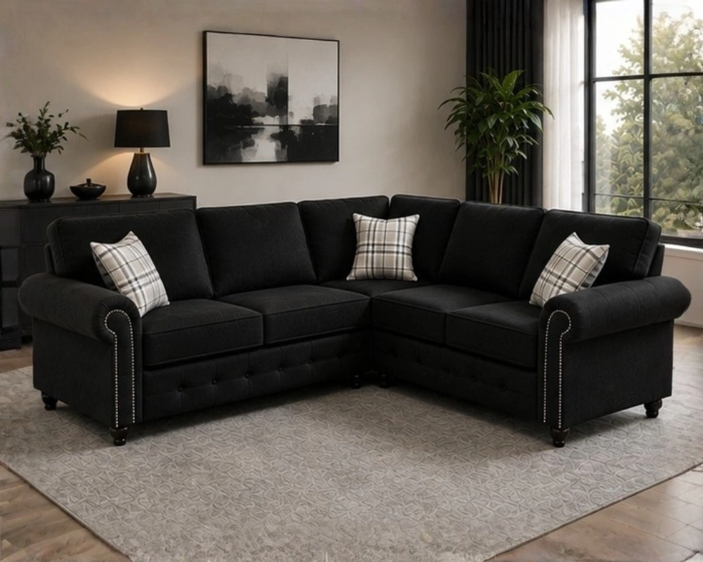 Oakland Premium Blue Corner Sofa with Elegant Classic Design Black Luxury Corner Sofa – Bold Style, Premium Comfort & Timeless Elegance - Image 1