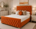 Terracotta Orange Hilton Bed Frame – Premium Upholstered Double Bed 160×200 cm - Image 3