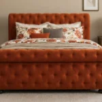 Luxury Orange Velvet Bed Frame-200 × 200 cm Upholstered Bed