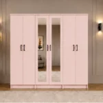 Modern 6-Door Wardrobe Elegant Pink Finish - 2 Mirrors - Spacious Storage