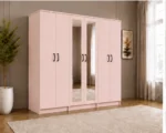 Modern 6-Door Wardrobe Elegant Pink Finish - 2 Mirrors - Spacious Storage - Image 4