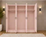 Modern 6-Door Wardrobe Elegant Pink Finish - 2 Mirrors - Spacious Storage - Image 3