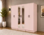 Modern 6-Door Wardrobe Elegant Pink Finish - 2 Mirrors - Spacious Storage - Image 5
