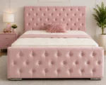 Soft Rose Florida Velvet Bed Frame-Luxury Blush Double Bed with Mattress – 160 × 200 cm (4ft 6) Upholstered Velvet Frame