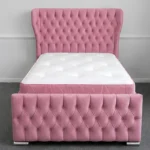 Blush Pink Oxford Single Bed with Mattress – Elegant 3ft Upholstered Design