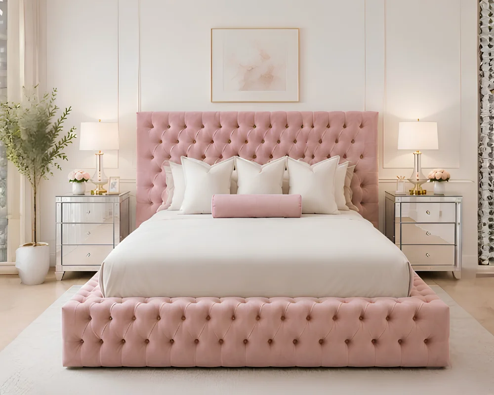 Pink Upholstered Bed Dusty Pink Ambassador Double Bed – Luxury Upholstered Design - Image 1